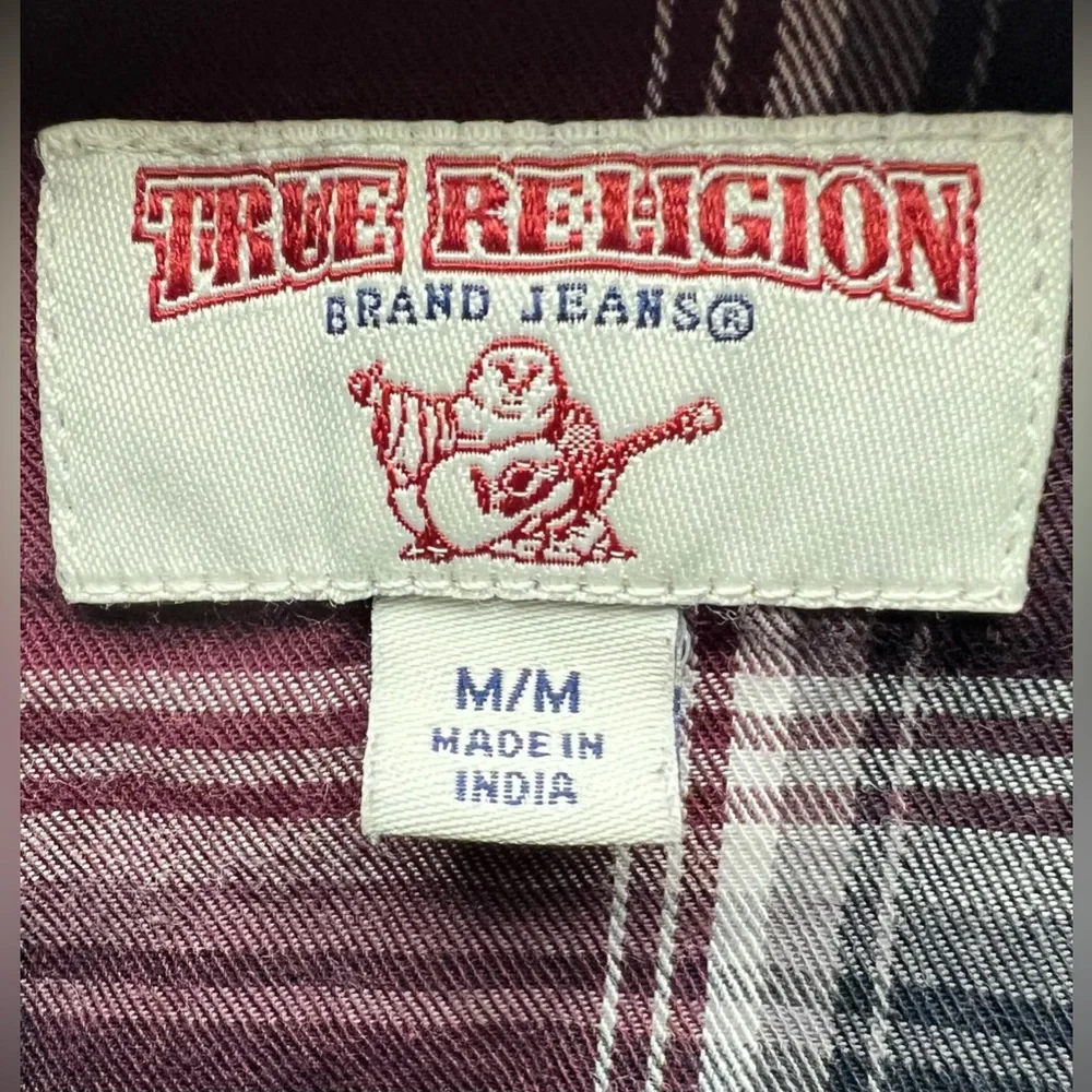 True Religion Red and White Plaid Shirt- L/S Western, Medihm‎